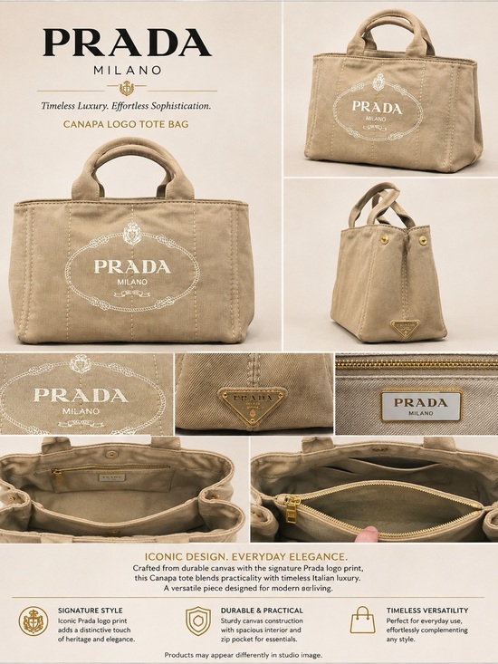 Prada Handbags - Prada Canapa Canvas Tote Beige